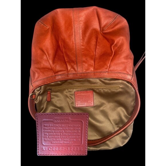 Coach Ergo Pleated Hobo 12235 Vermillion Leather Brass Shoulder Bag Fall Purse - Picture 8 of 9